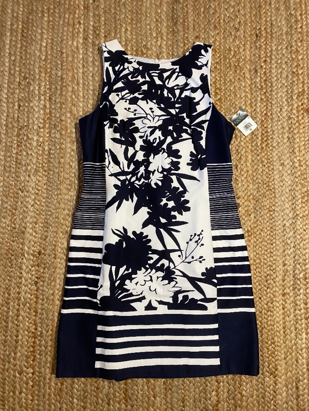 NWT Lauren Ralph Lauren Navy Floral Striped Shift Dress Size 10